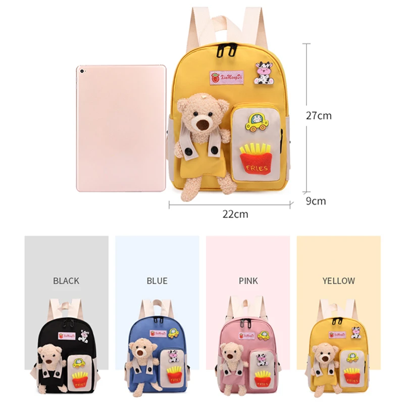 2022 Cartoon Bear Canvas School Bags For Gilr Cute Kids Kindergarten SchoolBags Children Backpacks Girls Boy Book Bags Back Pack