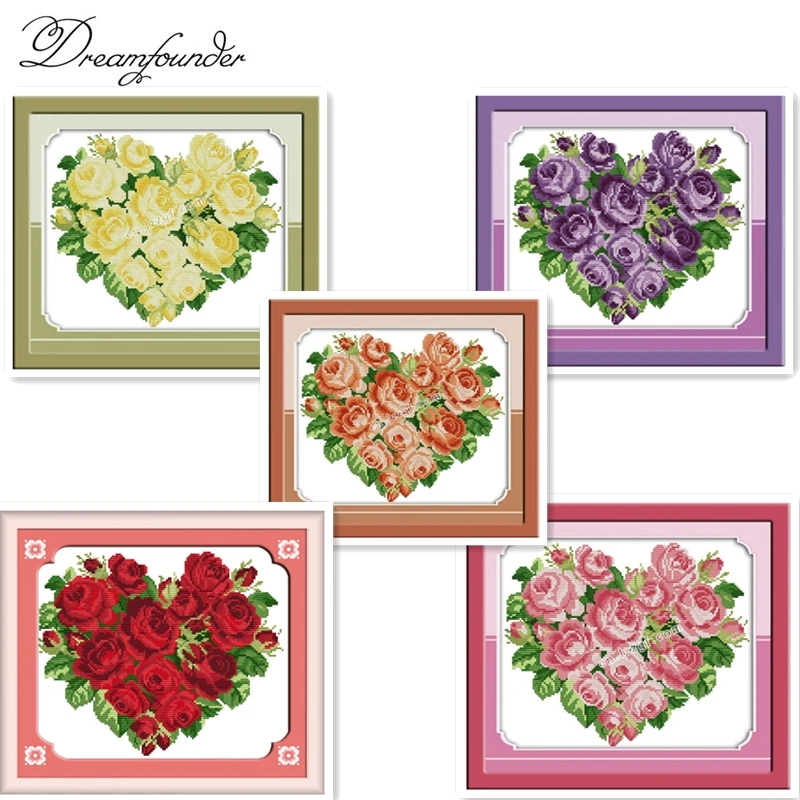 

Closer hearts cross stitch kit flower 18ct 14ct 11ct count printed canvas stitching embroidery DIY handmade needlework