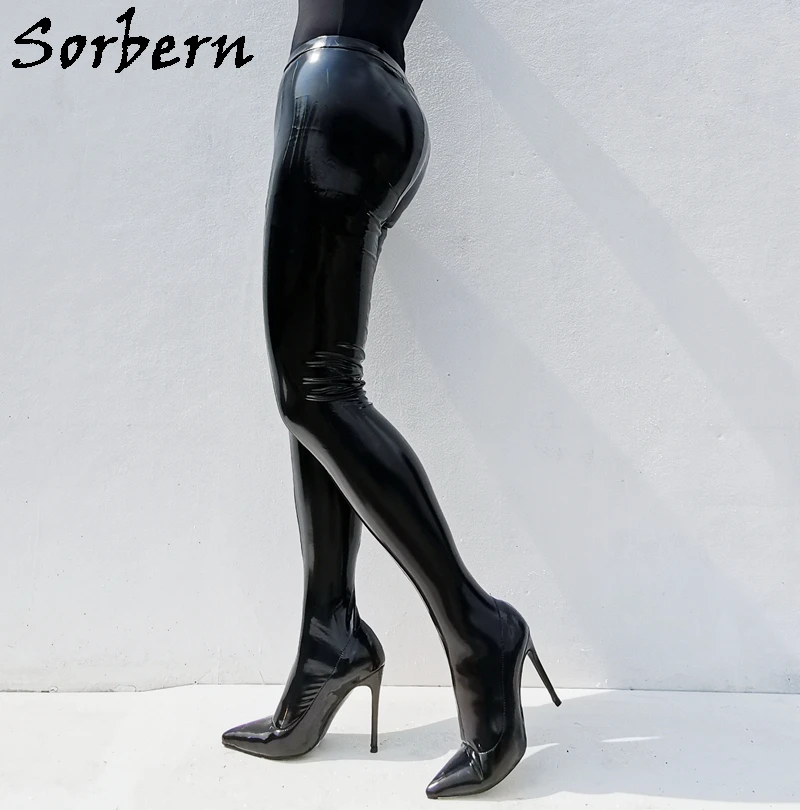 Sorbern Black Holo Streched Legging Boots Women High Heel Stilettos Pointed Toe Custom Pant Size Long Boot Made-To-Order