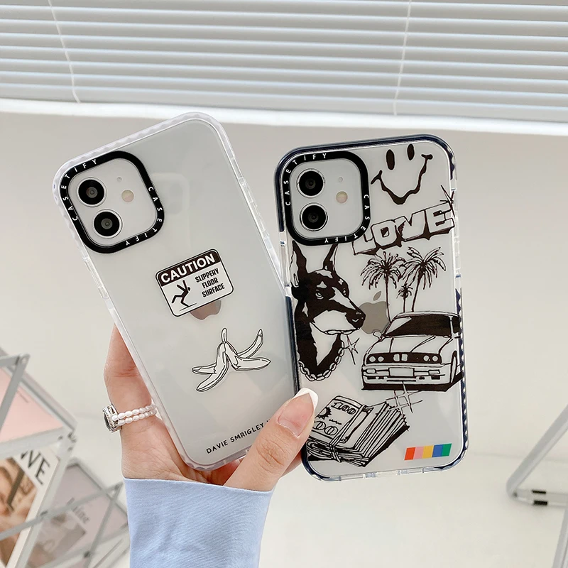 

INS Fashion Car Dog Banana Phone Cases For iPhone 13 12 11 Pro Max XR XS MAX 8 X 7 SE Couple Anti-drop Soft TPU Clear Cover