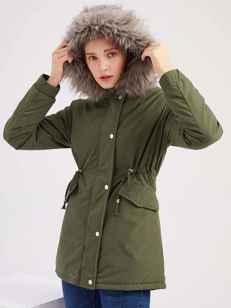 European Style Women Parkas Coat 2022 New Hooded Cotton Padded Long Winter Jackets Warm Fleece Female Outerwear Abrigo Mujer