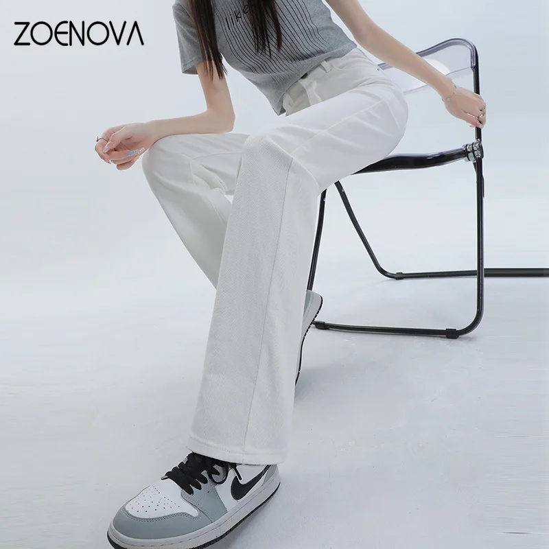 Женские джинсы с завышенной талией ZOENOVA тонкие белые простые прямые джинсовые