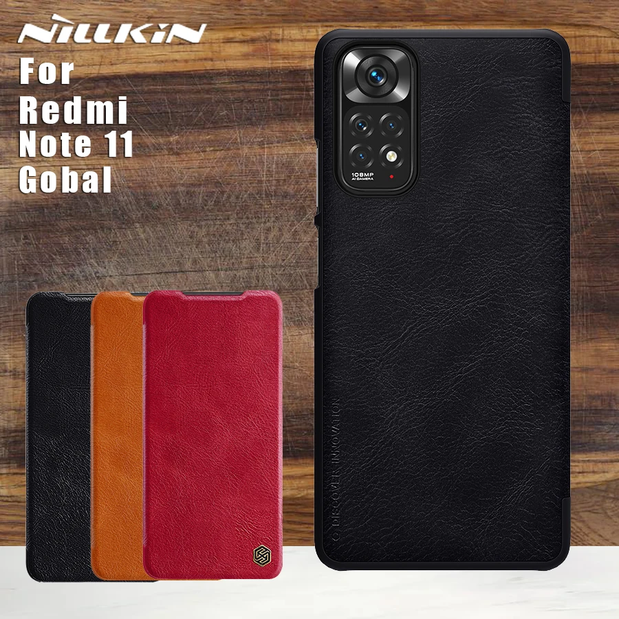 

Чехол Nillkin для Xiaomi Redmi Note 11 Global, чехол Qin, задняя крышка, защитный чехол Nilkin из искусственной кожи 360, чехлы для Redmi Note 11