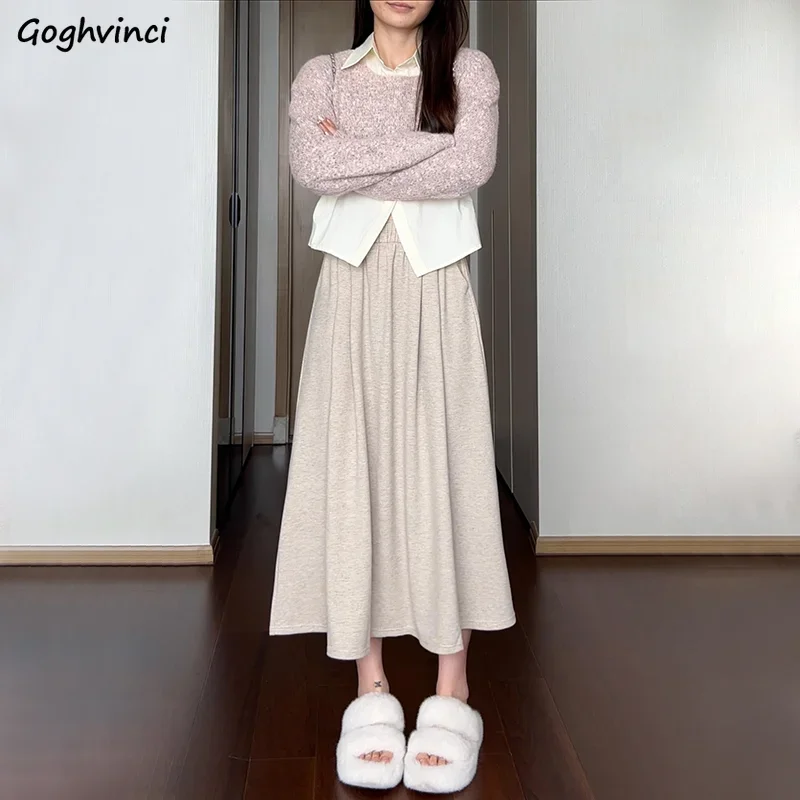 

Юбка-трапеция женская с завышенной талией, мягкая удобная Элегантная черная уличная одежда, универсальная уличная одежда, осень-зима