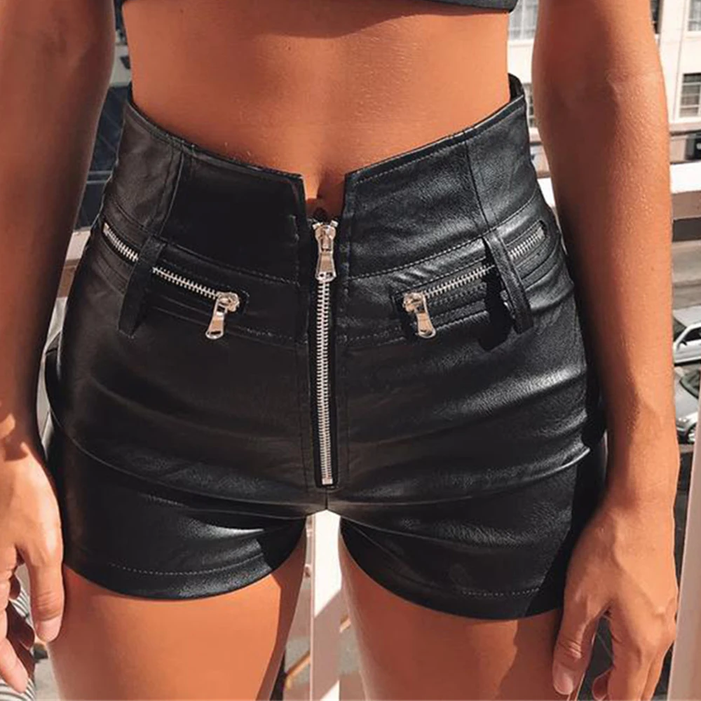 fashion summer shorts women clothing goth faux leather high waisted womens shorts y2k hot woman short pants Sexy Black PU casual
