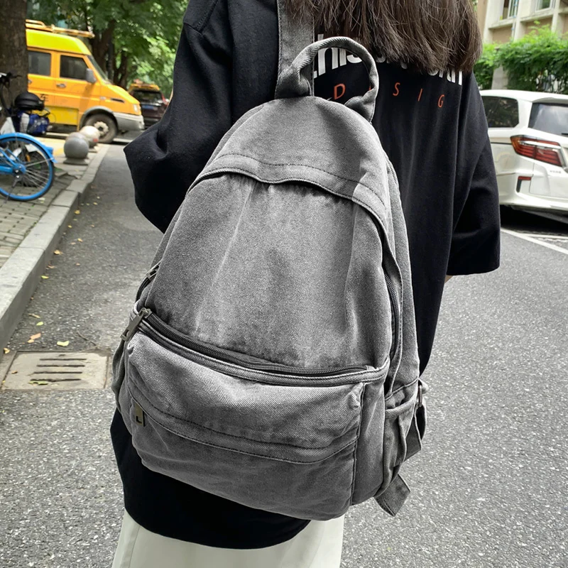

New Gray Denim Backpack Women's Leisure Travel Outing Shoulder Bag Female 2023 Schoolbags Suitable For Boys And Girls Mochila