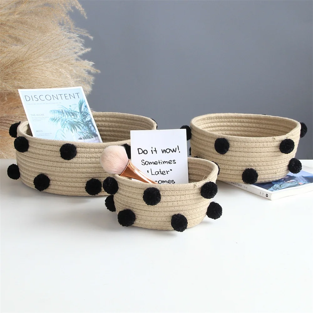 

Shape Design Sundries Storage Basket 2023 Table Top Frame Cotton Rope Woven Table Top Storage Box Home Storage Large Capacity