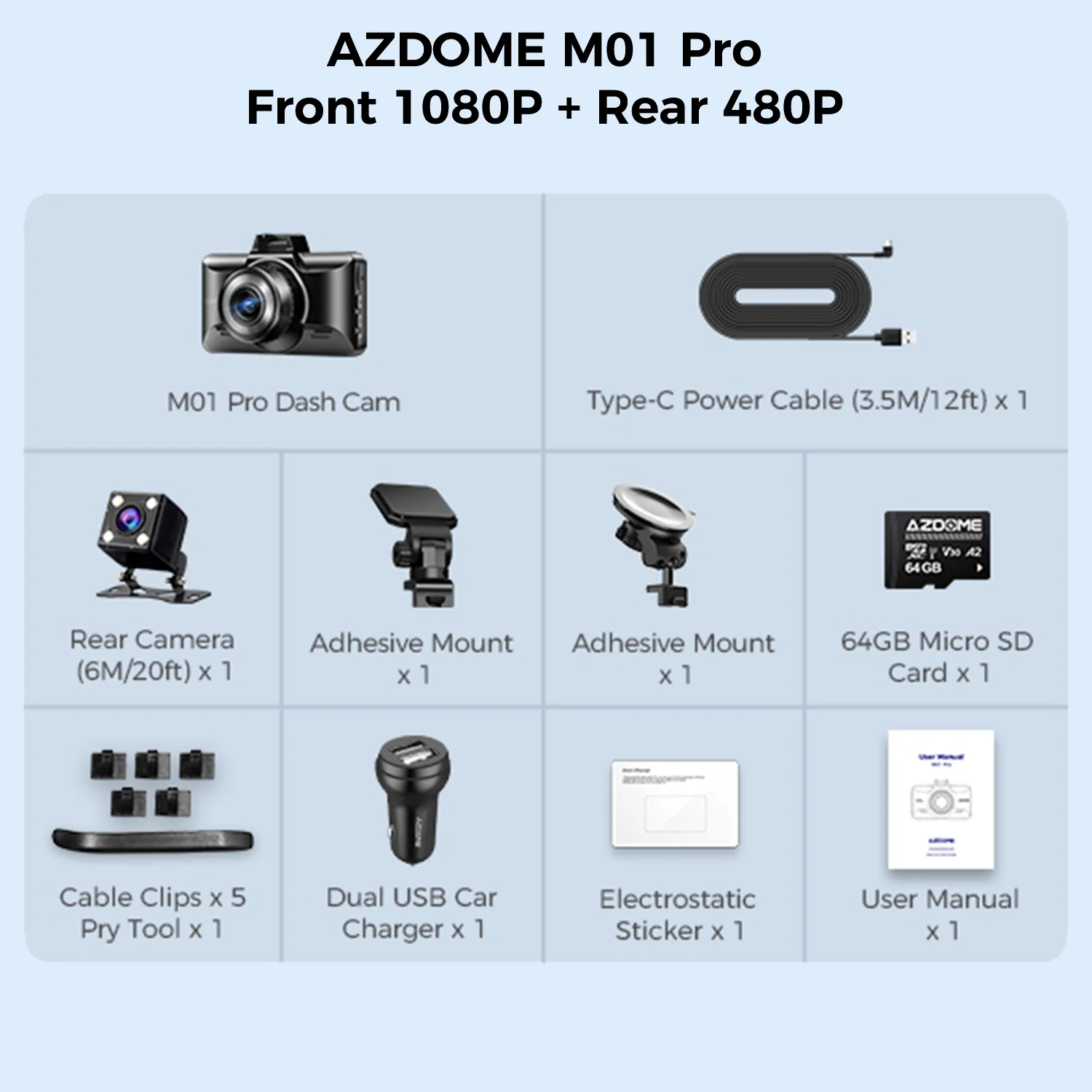

AZDOME M01 Pro Видеорегистратор 1080P 3-дюймовый IPS-экран Автомобильная камера ночного видения Запись циклической G-сенсор Запись аудио Запись вождения автомобиля