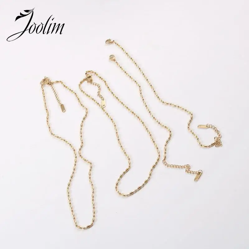 

Joolim Jewelry Wholesale No Fade Versatile Fine Olive Round Bead Mixture Chain Stainless Steel Anklet Trend For Women