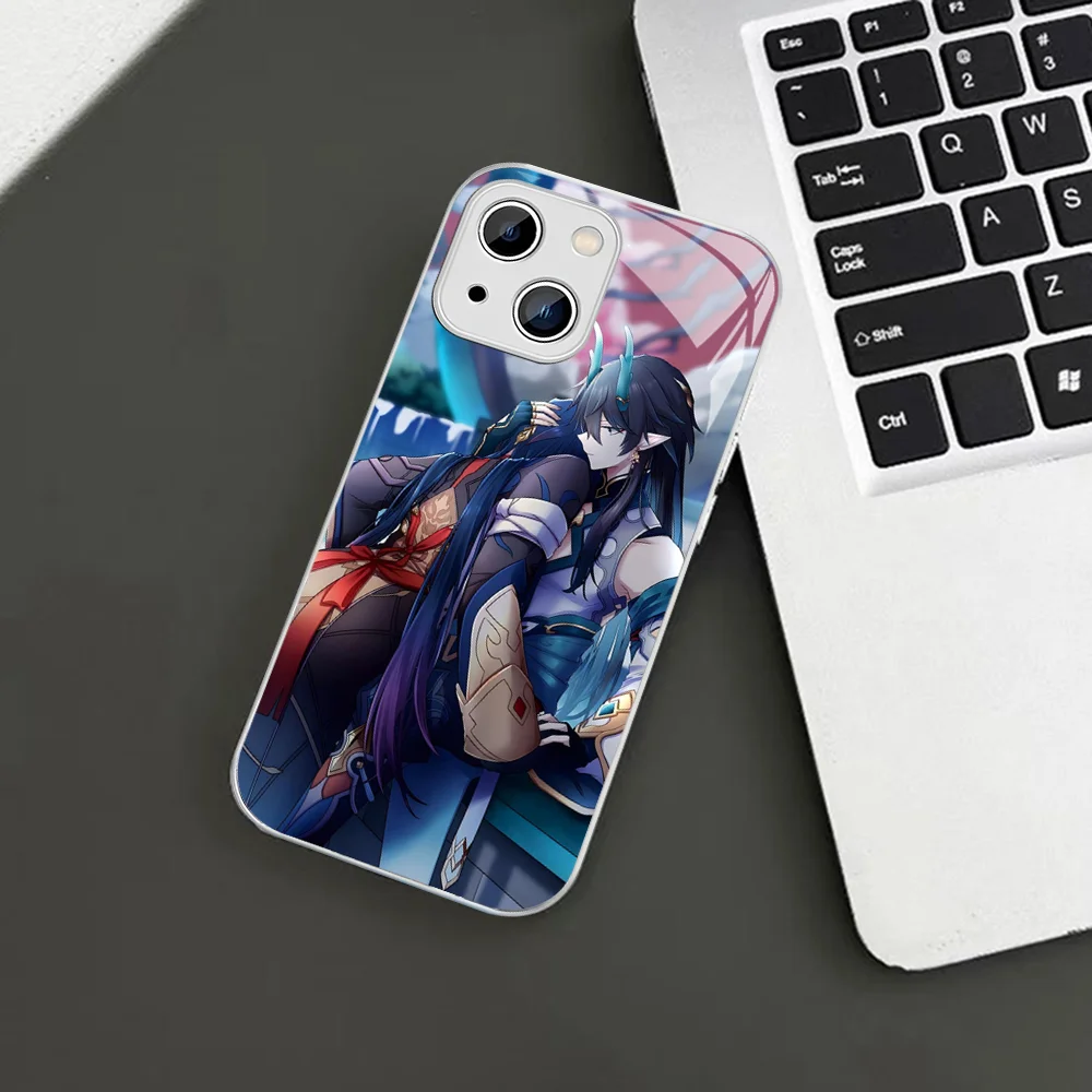 H-Honaki B-Blade x Dan Heng Phone Case For iPhone 14 13 12 Mini 11 Pro XS Max X XR Plus Tempered Glass Cover