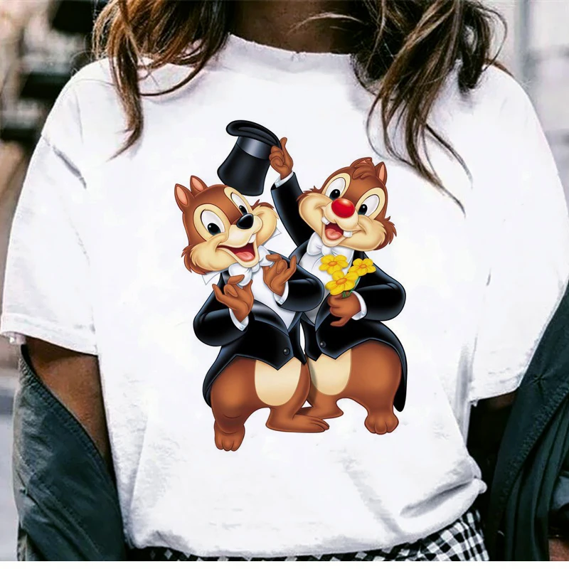 

Unisex Harajuku Tshirt FemaleKawaii Disney Cartoon Chip and Dale T Shirt Women Funny Summer Tops Casual Anime T-shirt