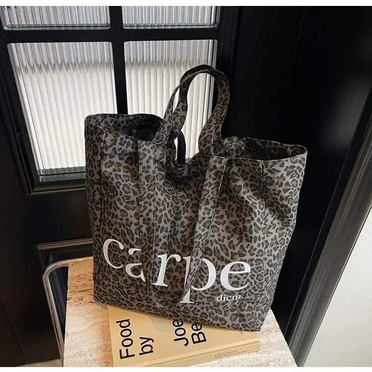 Винтажная большая сумка-тоут GAINNY с леопардовым принтом Женская холщовая