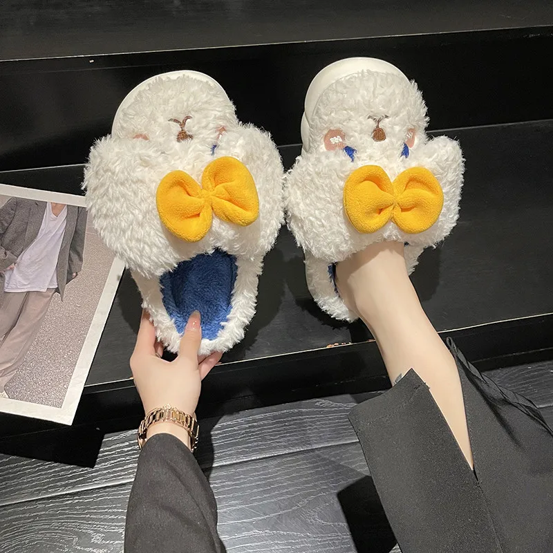 

Large Size Fur Heels Closed Toe Sandals 2022 Women's Female Shoe Big Outside New Girls Low Short Plush Cotton Fabric Basic Rome