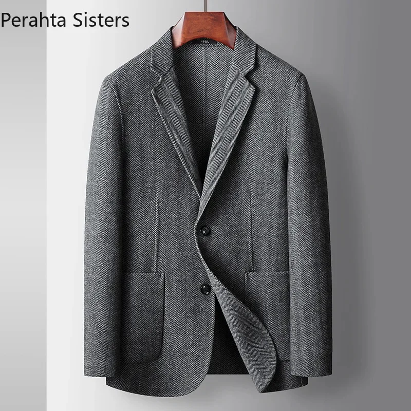 

Брендовый высококачественный шерстяной мужской блейзер на осень и зиму твидовая лапка ручной работы двусторонний деловой Повседневный шерстяной пиджак 2023 Новинка