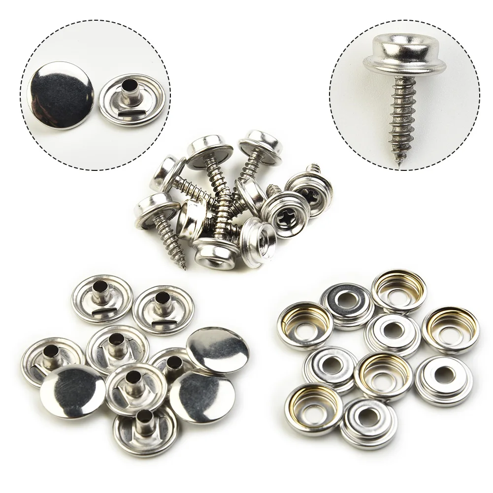 

10 Sets Stainless Steel Tapping Snap Fastener Kit Tent Marine Yacht Boat Canvas Cover Tools Sockets Buttons Car Canopy Accessori