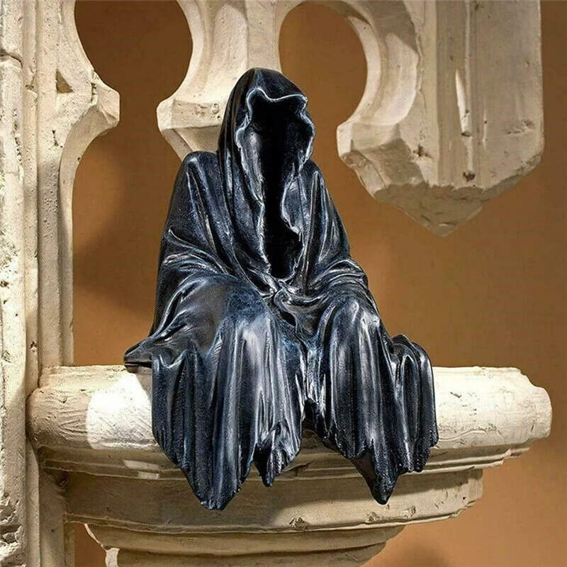 

Black Grim Reaper Statue Thrilling Black Robe Nightcrawler Resin Garden Figurine Ornament Horror Ghost Sculpture Desk Decoration