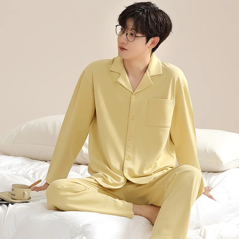 2023 Men's Autumn Winter Lapel Long Sleeve Cotton Pajamas Comfortable Soft Outerwear Home Clothes Suit |