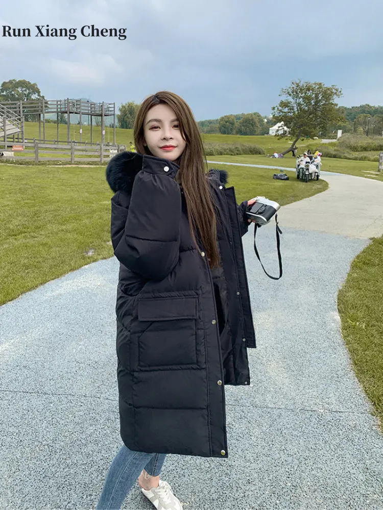 2023 Winter New Women Loose Slim Down Cotton-padded Jacket Big Fur Collar Design Sense Niche Korean Popular Puffer Cotton Parkas