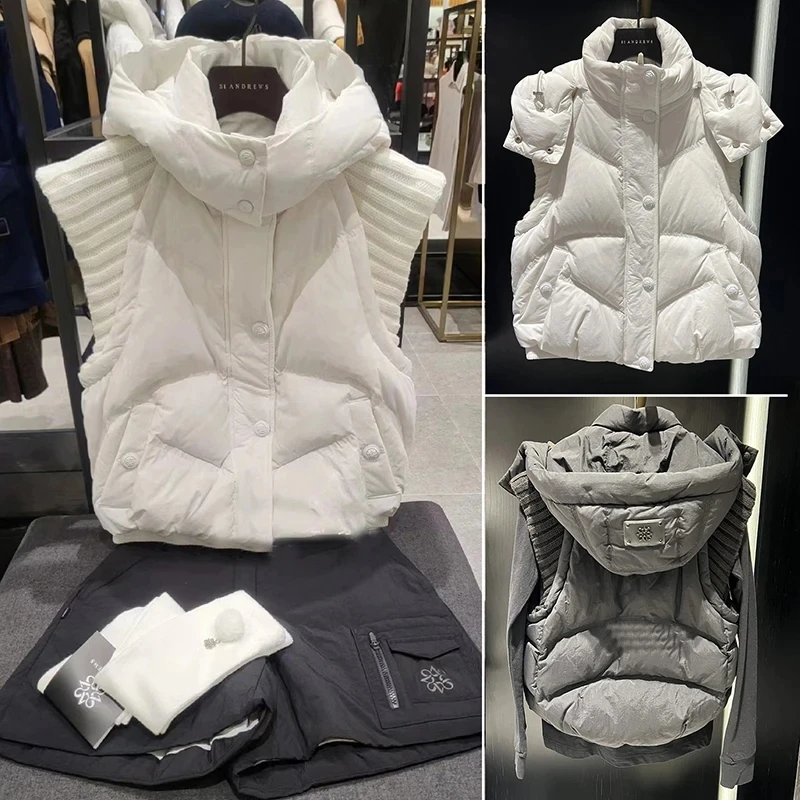 

Golf Wear 2023 winter New Korean High Quality Sleeveless Vest Hooded Knitted Splicing Down Vest Best Golf women's Ball clothing