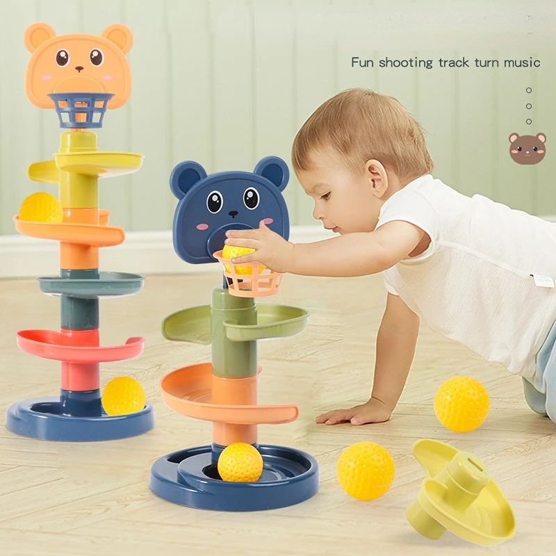 2-9 Layes Track Rolling Ball Pile Tower Early Educational Toy for Babies Rotating Track Educational Stacking Toy for Kids Gift