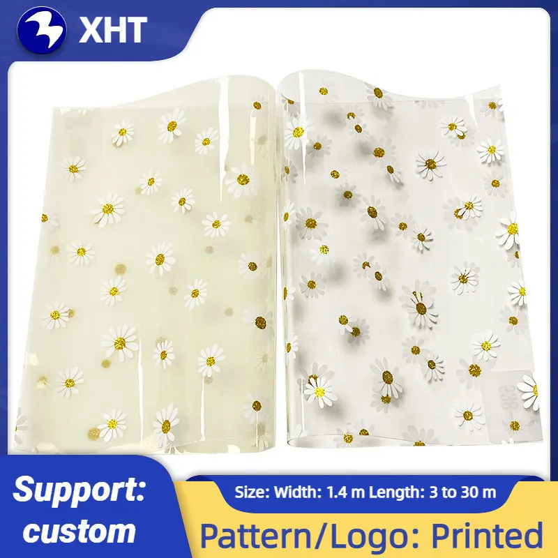 

30*135CM Decorative Transparent Flower Printed Colored Soft Plastic Film Fabric for Making Cover/Craft/Hair Bow/Decoration