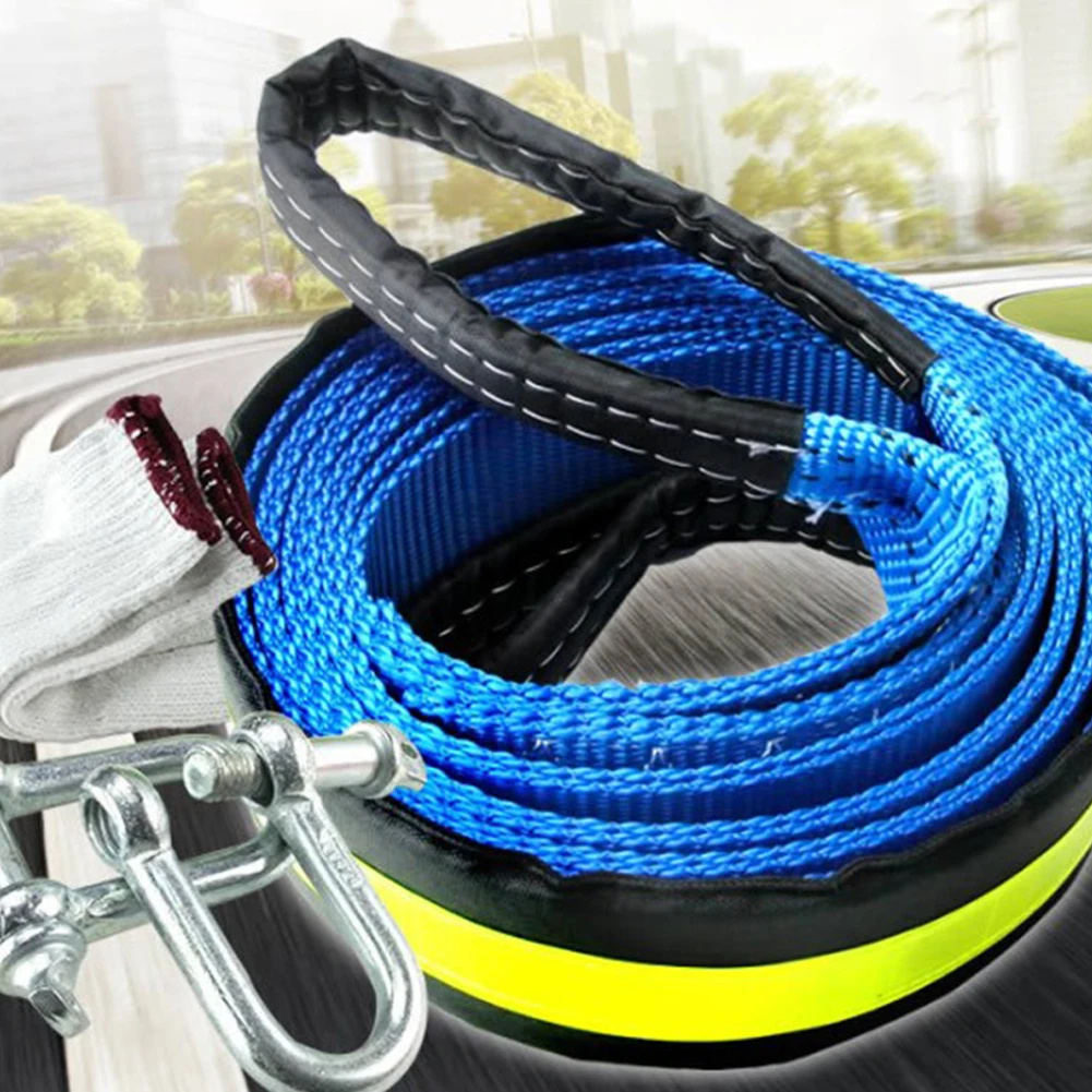 Car Tow Cable Towing Pull Rope Strape Luminous With U-shaped Hooks Nylon High Quality Car Accessories