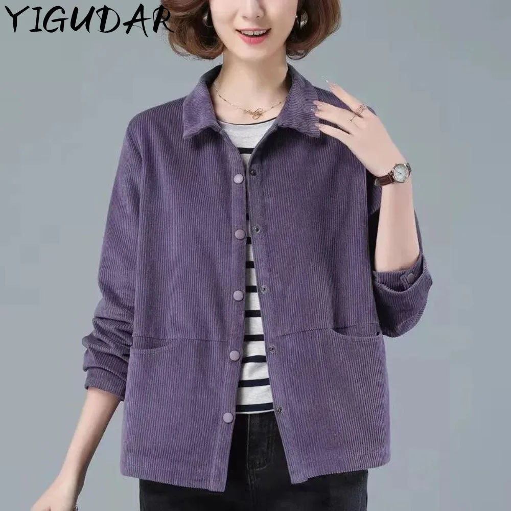 

Spring Corduroy Loose Women Jacket Casual Korean Thin Coat Long Sleeve Simple Wild Outwear Top Shirt Chaqueta New Women Jacket