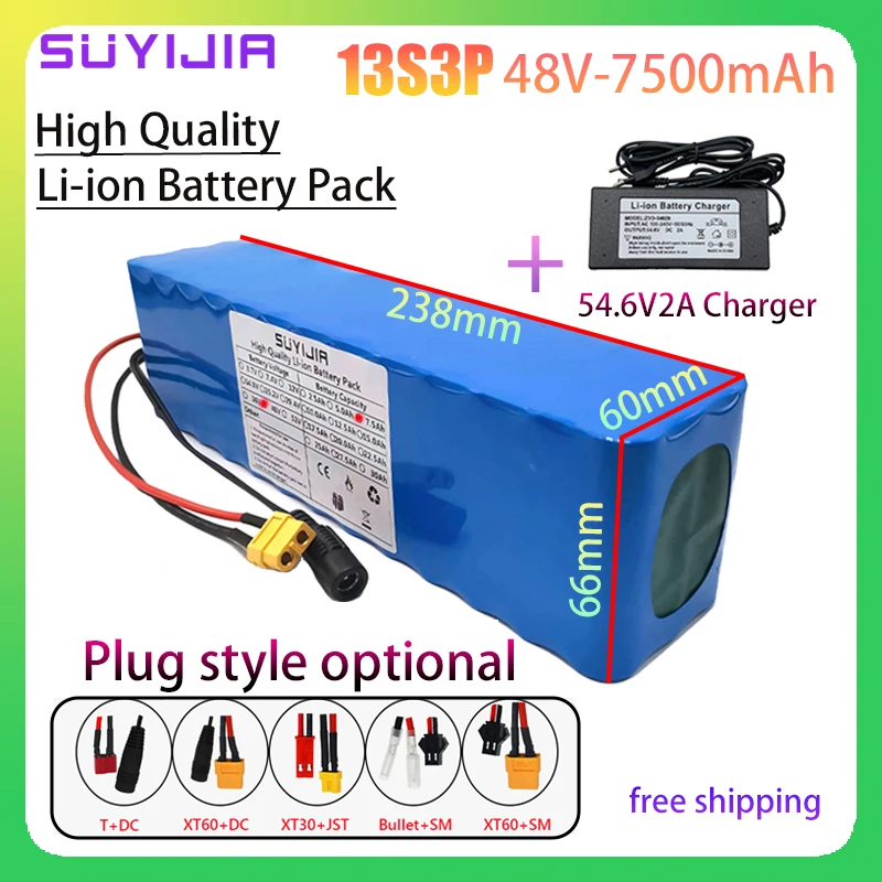 

Original 13S3P 48V 7500mAh 18650 Li-ion Battery Pack with 1000W BMS for 54.6V E-bike Electric Bicycle Scooter Free Shipping