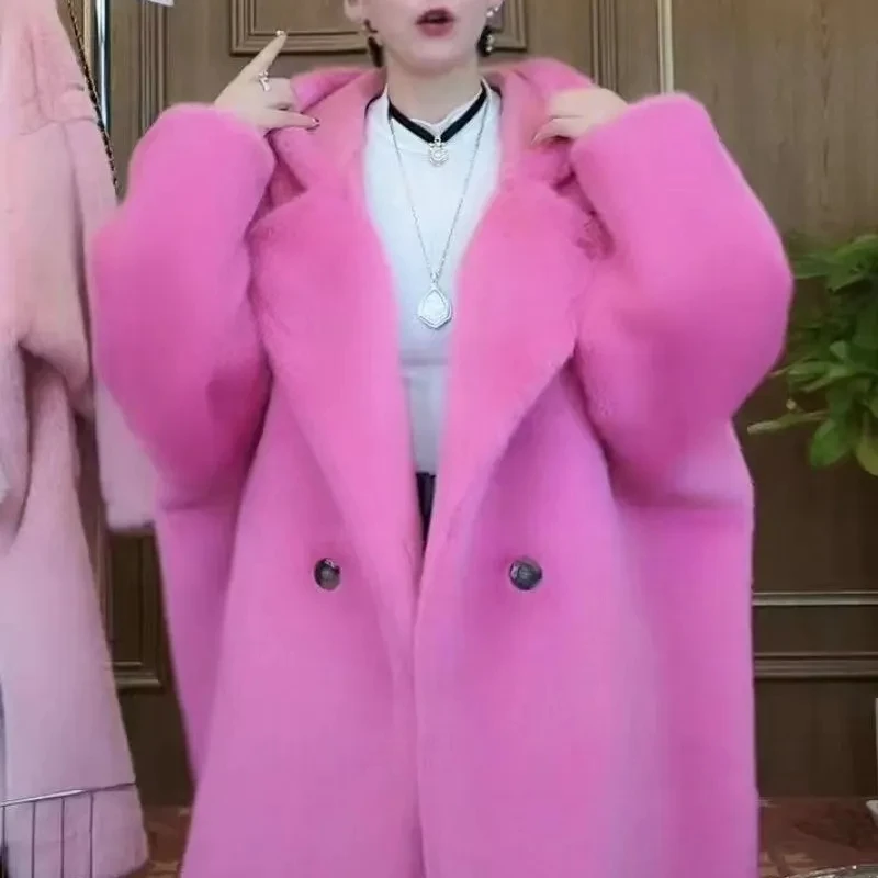 Зимнее длинное толстое теплое пушистое пальто из искусственного меха женское