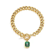 fashion green crystal stainless steel gold bracelets bangle for women hip hop thick chain punk ot clasps for necklace bracelet