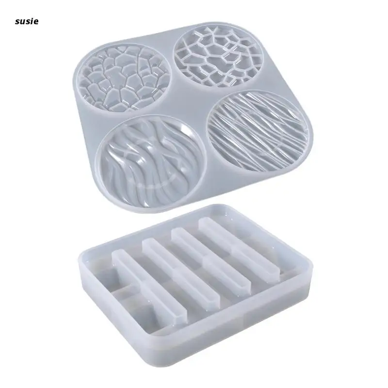 

X7YA Epoxy Coaster Molds 4 Styles Unique Round Coaster Resin Molds with Holder Stand