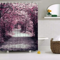 floral shower curtain spring cherry flowers blossom with falling petals polyester fabric bathroom bath curtains set with hooks
