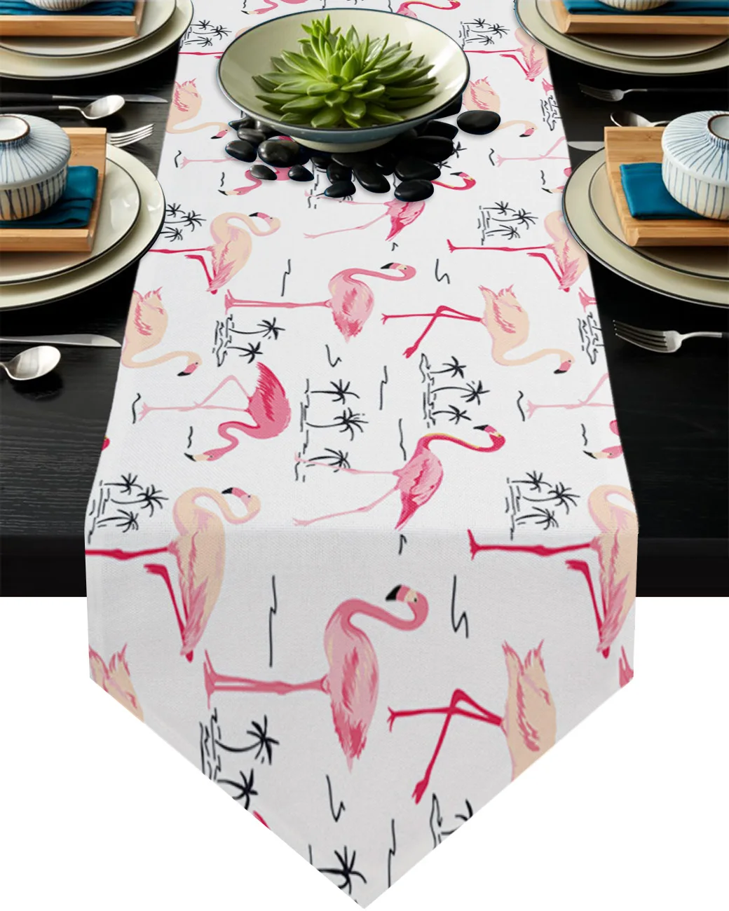 

Pink Flamingo Tropical Plant Table Runner Kitchen Dinning Table Decor Wedding Table Decor Tablecloth and Placemats