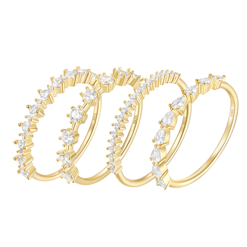 

BOAKO Single Row Pave Crystal Rings For Women 925 Sterling Silver Light Luxury Finger Ring 1 Piece New Trend Anniversary Jewelry