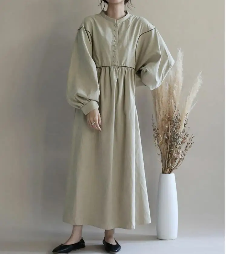 

Japanese Casual Fashion Gentle Style Women's Clothing Autumn And Winter New Loose Fitting Lantern Sleeve Dress Long Skirt Women