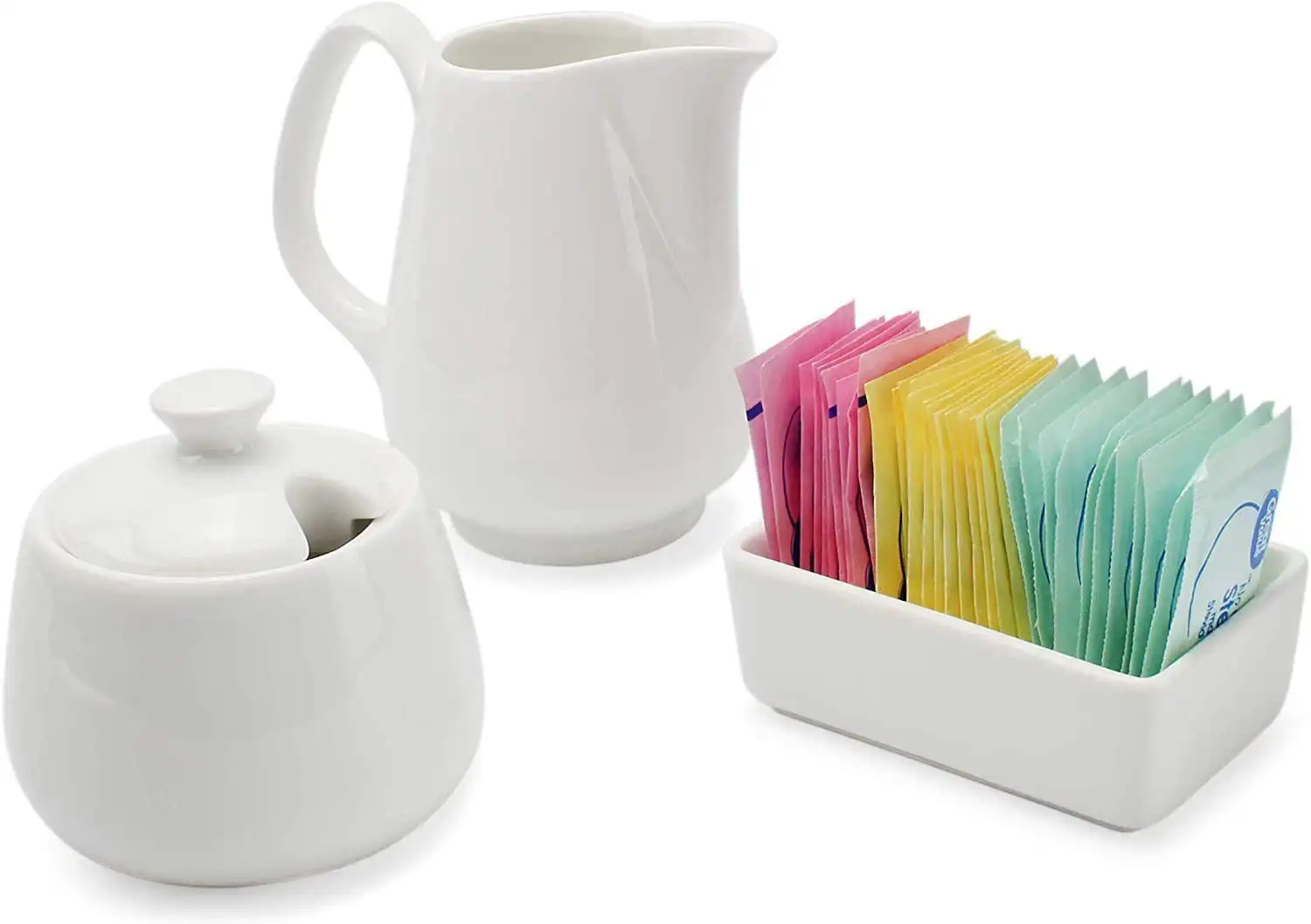 

Sugar and Creamer Set - 3-Piece Set - White Ceramic