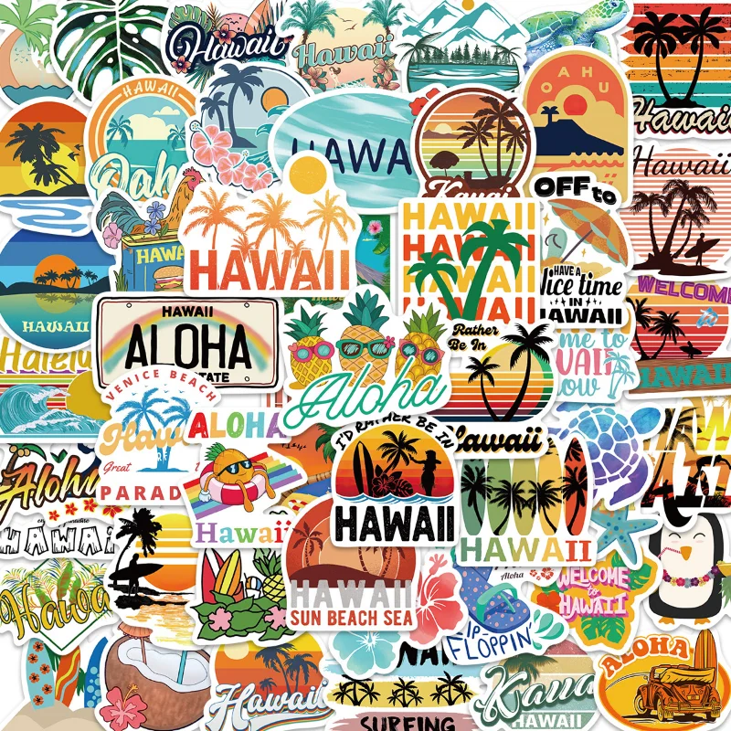 

50PCS Hawaii Surfing Outdoor Holiday Travel Stickers Beach Waterproof DIY Surfboard Car Suitcase Skateboard Decal Sticker