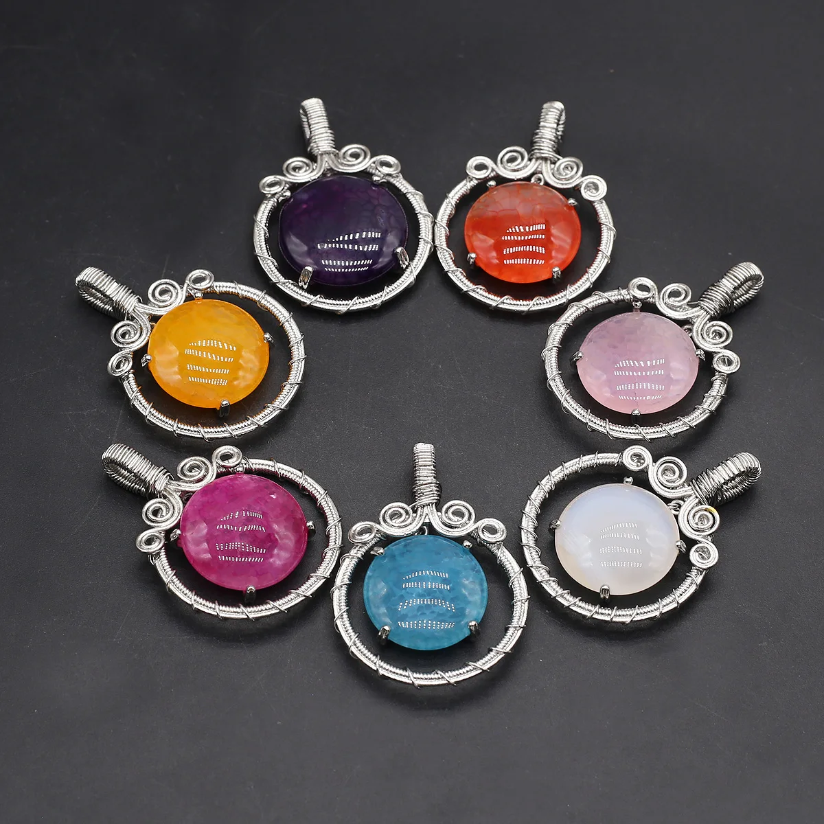 

Natural Stone Pendants Round Opal Healing Crystals Quartz Charms for Jewelry Making DIY Stone Necklaces Earrings 35×48mm 1PC