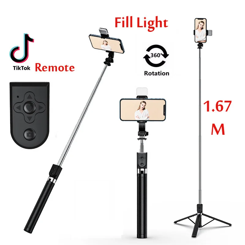 

1.67M dlugi rozszerzony Bluetooth bezprzewodowy Selfie Stick Live Broacast stojak uchwyt statyw składany z wypełnieniem światła