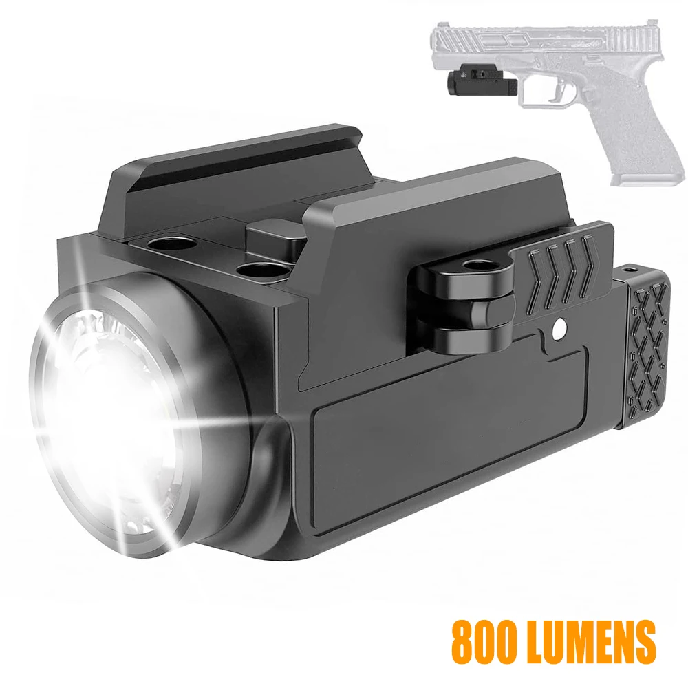 800 Lumen Mini Pistol Light Tactical LED Weapon Gun Light Compact USB Rechargeable Quick Release Gun Flashlight for 1913/GL Rail