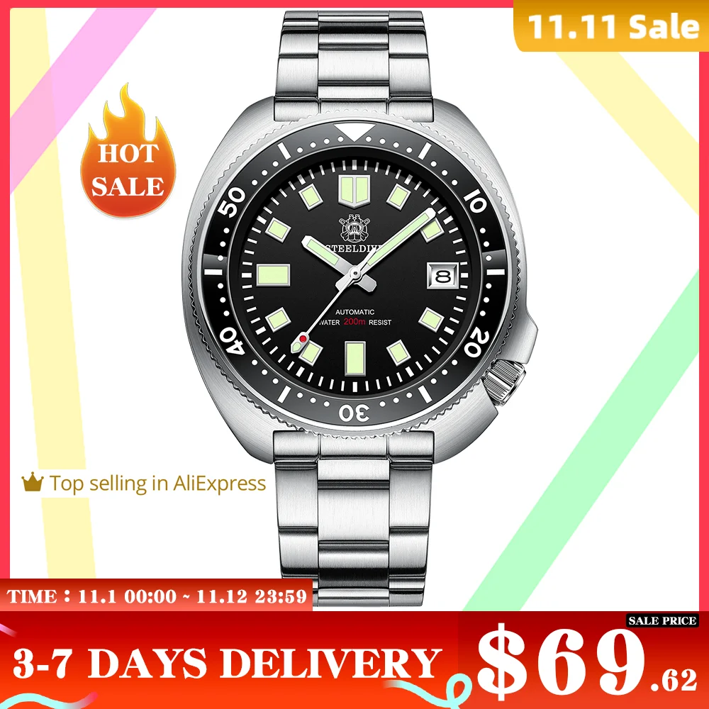 Скидка Часы STEELDIVE SD1970 Мужские механические, водонепроницаемые до 200 м