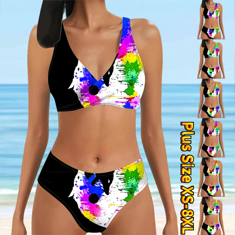 

Новинка 2023, женский купальный костюм в стиле ретро, женский купальник с принтом, женский купальный костюм из двух предметов с высокой талией и принтом