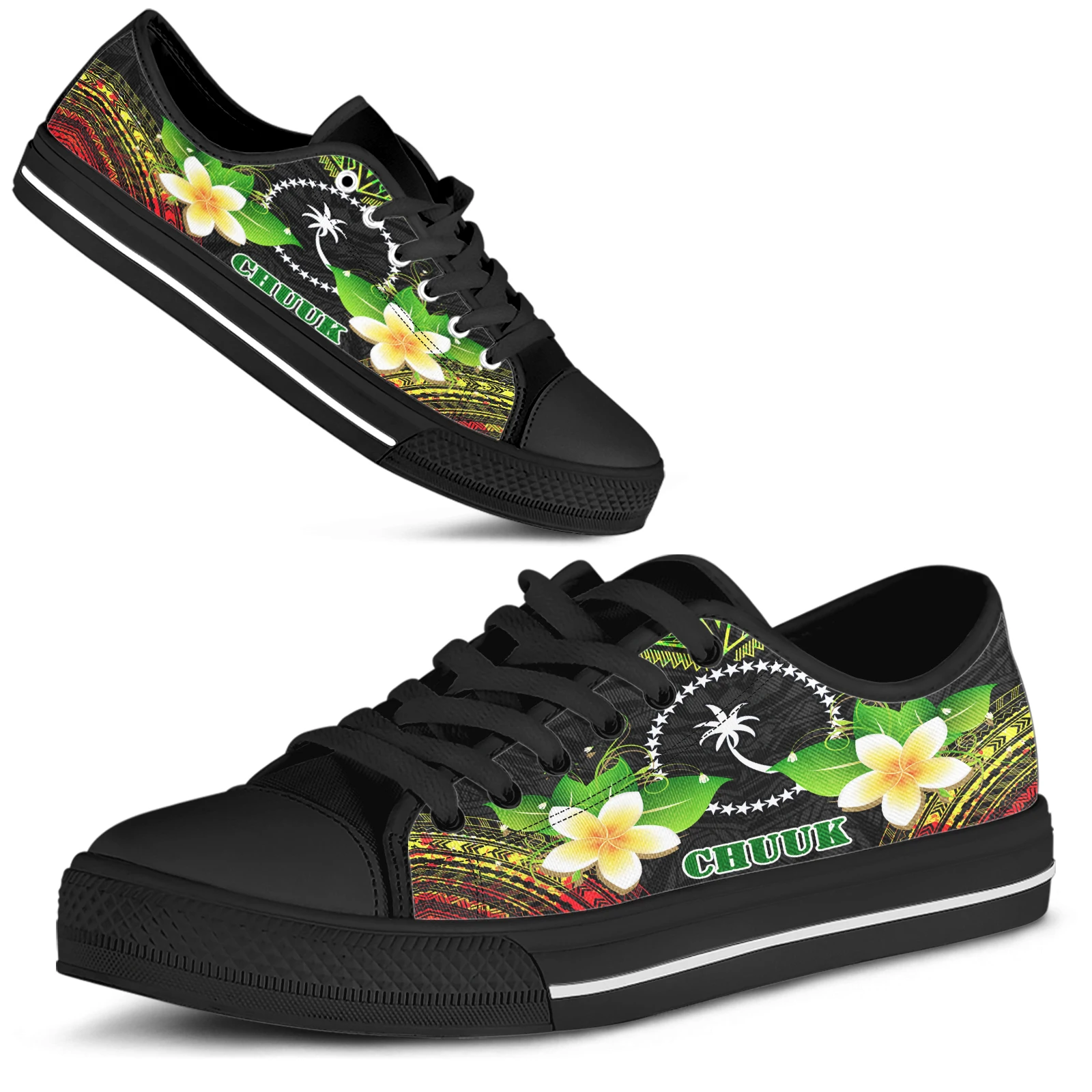 

ELVISWORDS Ladies Low-top Canvas Shoes Chuuk Polynesian Plumeria Design Lace-up Sneakers for Women Girls Walking Shoes Footwears