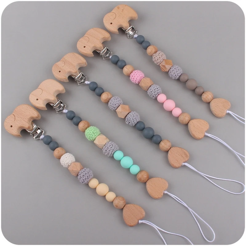 

Hanging Clip Silicone Bead Teether Bib Holder Pacifier Storage Teether for Baby