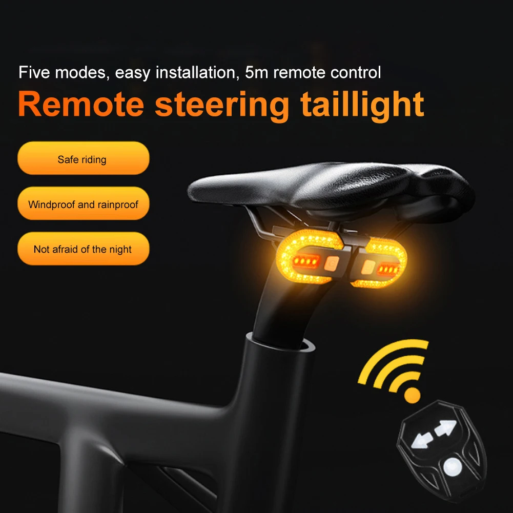 

USB Rechargeable Bike Tail Light Wireless Remote Control Turn Signal Waterproof Bike Warning Lamp Taillight Cycling Accessories