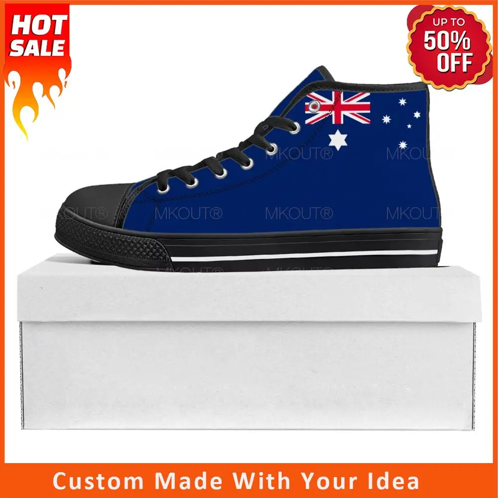 

Высокие высококачественные кроссовки с австралийским флагом, мужские и женские холщовые кроссовки для подростков, австралийская повседневная обувь для пар, обувь на заказ