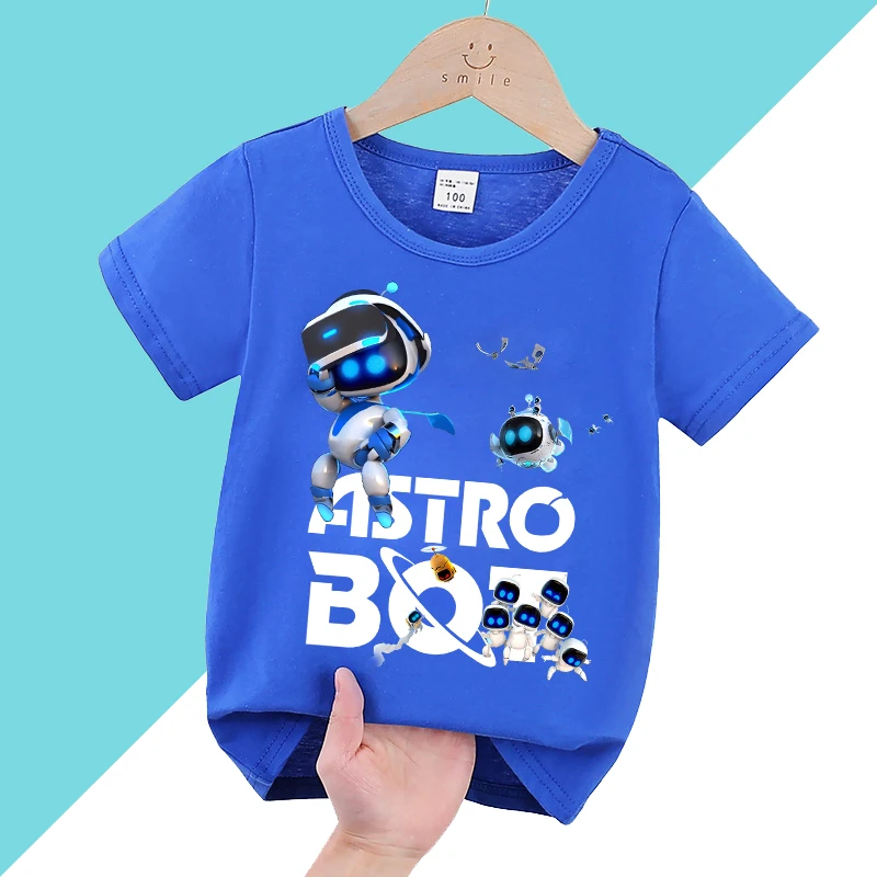 Game Astro Bot T-shirt Kids Short Sleeve Shirts Boys Girls Clothes Fashion Hip Hop Children Clothing Cute Tops Anime Print