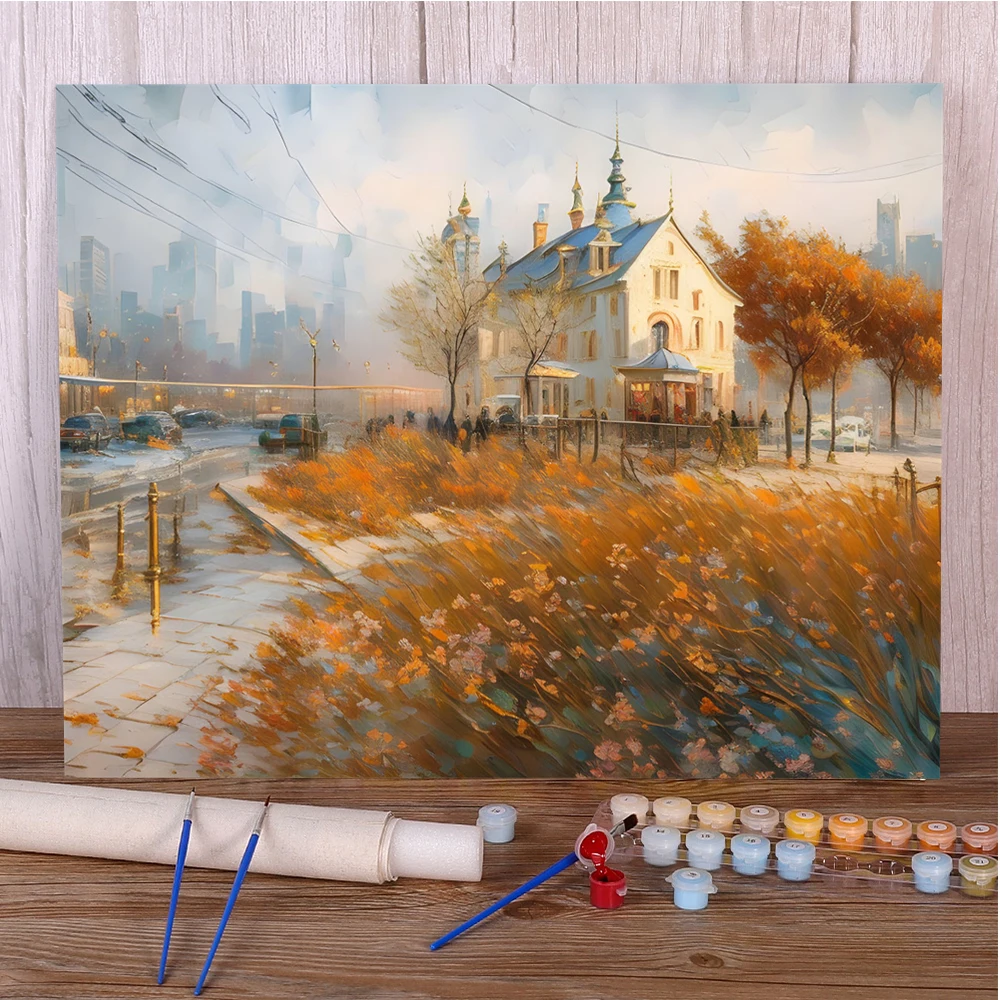 Пейзаж мультфильм дом DIY краска по номерам полный комплект масляные краски 50*70