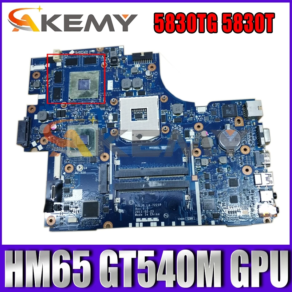 

AKEMY MBRHK02001 MBRHK02001 Mainboard For Acer aspire 5830TG 5830T Laptop Motherboard P5LJ0 LA-7221P HM65 DDR3 GT540M GPU