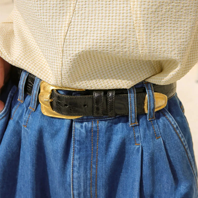 Fashion First Layer Cowhide Waist Belt Simple Design Waistband Jean Pant Belt Vintage Gold Buckle Belt Woman Belts for Dress